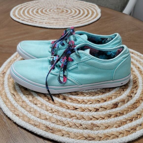Vans Mint Green with Floral Laces, Size 7 - Picture 4 of 11